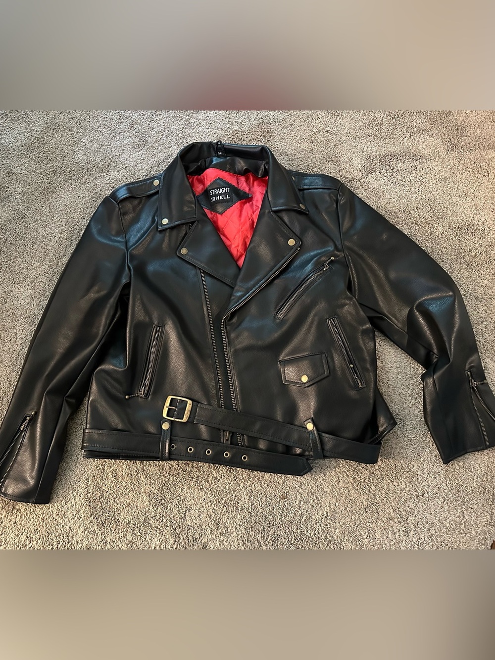 Straight To Hell Vegan Leather Biker Jacket 52